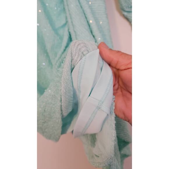 ONE33 Social Sequin Ruched Asymmetric Hem Mini Dress Aqua Size 4 - Picture 5 of 8